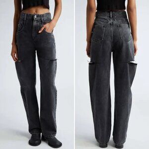 Maison Margiela Ripped Side Slit Cutout Slash Black Denim Jeans size IT 44 US 8